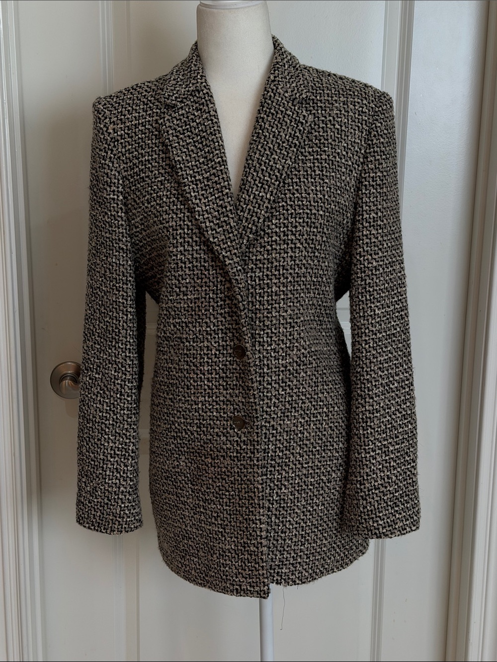 Tailored Tweed Blazer Black Beige Jacket Professional Business